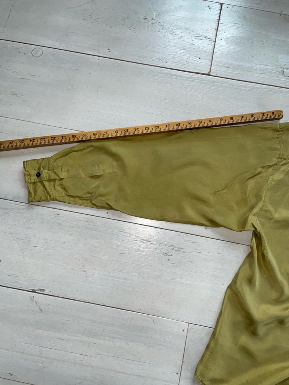 Fenn Wright Manson Men’s 100% Silk Button Down Long Sleeve Shirt L Olive Vtg - Picture 7 of 7